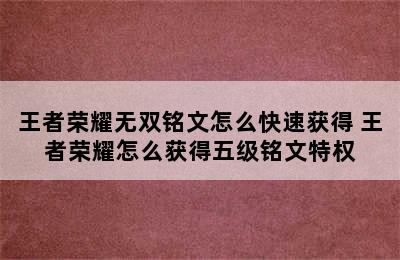 王者荣耀无双铭文怎么快速获得 王者荣耀怎么获得五级铭文特权